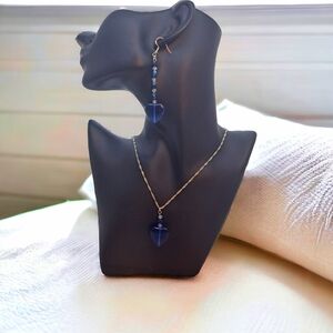 Blue cobalt crystal heart-shaped jewelry set